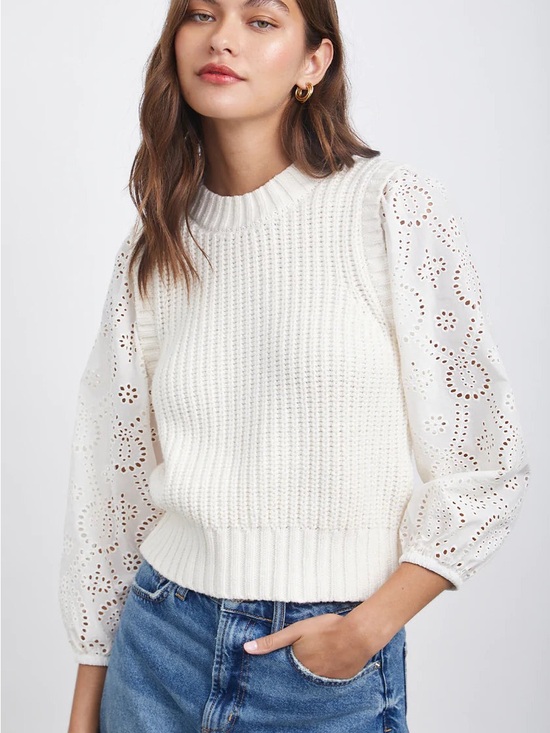 Rails Sweaters - Rails Ivory Dahlia Eyelet Sleeve Knit Vest